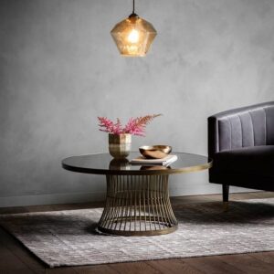 Alexxis Round Contemporary Glass Top Coffee Table In Bronze