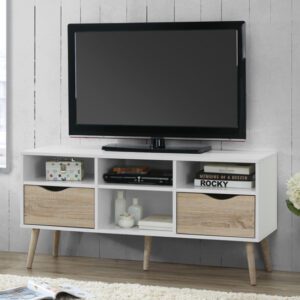 Appleton Wooden TV Stand Large In White And Oak Effect