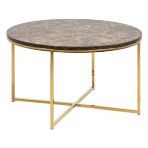 Arcata Brown Marble Glass Coffee Table Round With Gold Frame