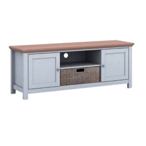 Cotswolds Wooden TV Stand With 2 Doors In Grey And Oak