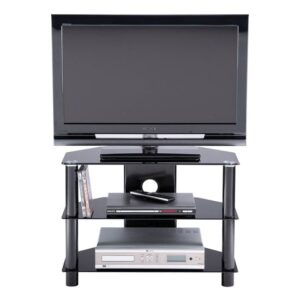 Eshott Glass TV Stand In Black With 3 Shelves