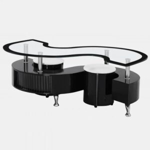 Kalida Glass Coffee Table With 2 Stool In Black High Gloss Base