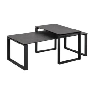 Kennesaw Black Ceramic Set Of 2 Coffee Tables With Metal Frame