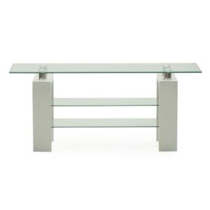 Lilia Clear Glass TV Stand With White Wooden Base