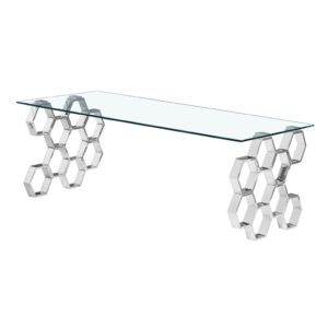 Qortni Clear Glass Coffee Table With Silver Metal Frame