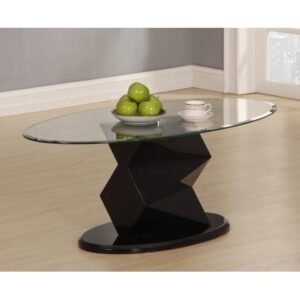 Rasida Clear Glass Coffee Table Oval With Black High Gloss Base