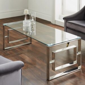 Solana Clear Glass Coffee Table With Silver Metal Frame