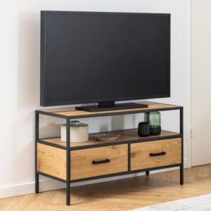 Salvo Wooden TV Stand With 2 Drawers 1 Shelf In Matt Wild Oak