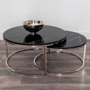 Stark Marble Set Of 2 Coffee Tables In Black