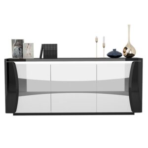 Zaire LED Sideboard In Black And White High Gloss With 3 Doors