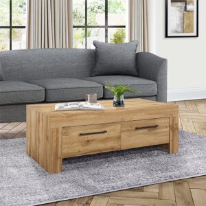 Canton Wooden Coffee Table With 4 Drawers In Oak
