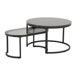Suva Set Of 2 Coffee Tables In Smoked And Black Marble Effect