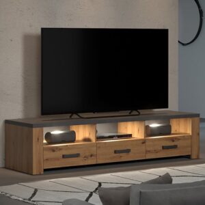Fero TV Stand With 3 Drawers In Artisan Oak And Matera With LED