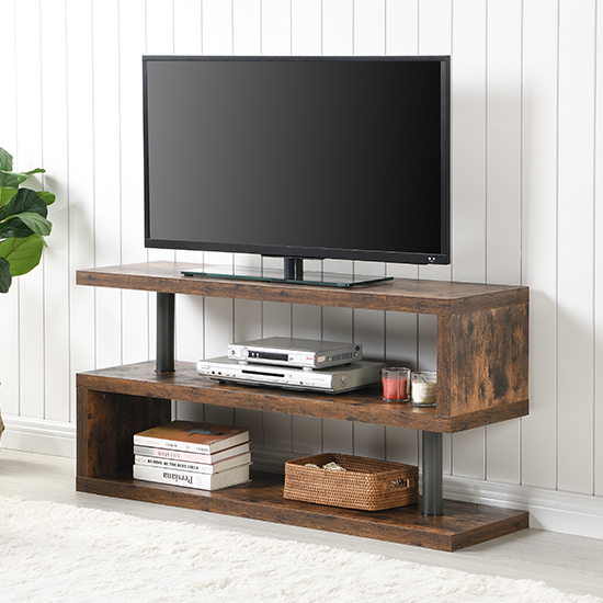 Miami Wooden S Shape TV Stand In Smoked Oak
