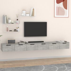 Sierra Wall Hung Wooden TV Stand With 6 Drawers In Concrete Effect