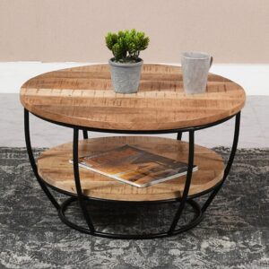Salter Solid Mangowood Coffee Table With Shelf In Rough Swan