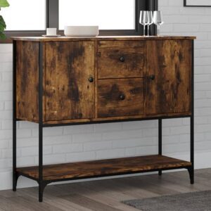 Ambon Wooden Sideboard With 2 Doors 2 Drawers In Smoked Oak