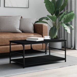 Rivas Wooden Coffee Table With 2 Shelves In Black