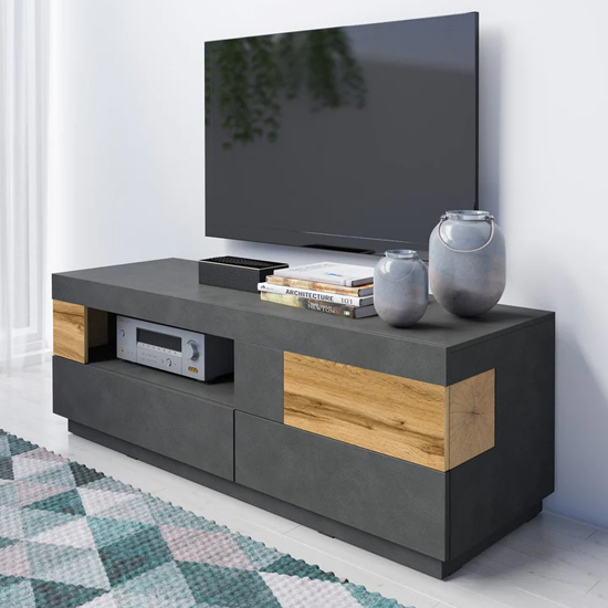 Sioux Wooden TV Stand With 1 Door 2 Drawers In Matera And Oak