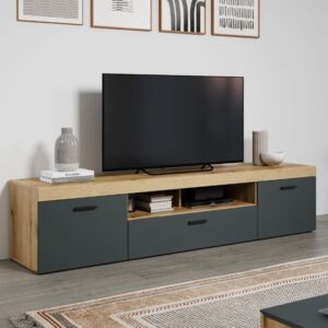 Troyes Wooden TV Stand With 3 Drawers In Evoke Oak