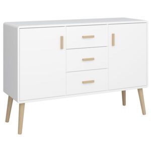 Praia Wooden Sideboard With 2 Doors 3 Drawers In Pure White