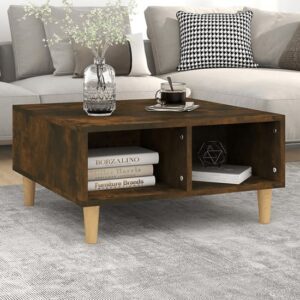 Riye Wooden Coffee Table With 2 Shelves In Smoked Oak