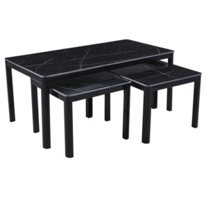 Arta Sintered Stone Coffee Table With 2 Side Tables In Black