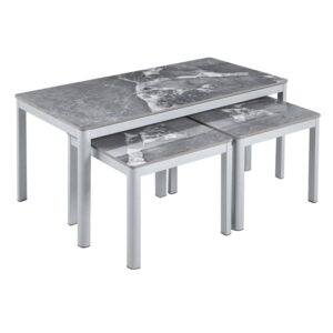 Arta Sintered Stone Coffee Table With 2 Side Tables In Grey