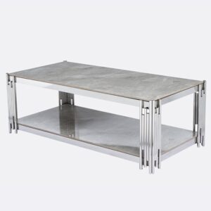 Bastia Sintered Stone Coffee Table In Grey With Chrome Frame