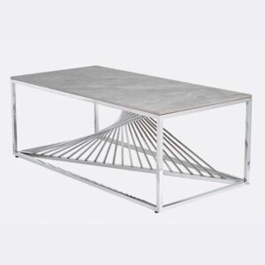 Carpi Sintered Stone Coffee Table In Grey With Chrome Frame