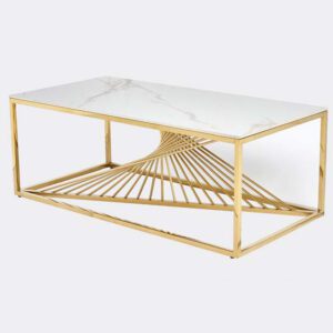 Carpi Sintered Stone Coffee Table In White With Gold Frame