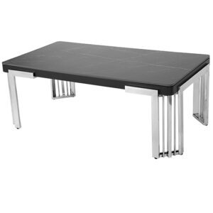 Davos Sintered Stone Coffee Table In Black With Silver Frame