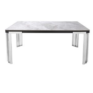 Davos Sintered Stone Coffee Table In Grey With Silver Frame