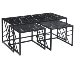 Oslo Gloss Coffee Table And Side Tables In Black With Black Frame