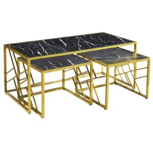 Oslo Gloss Coffee Table And Side Tables In Black With Gold Frame