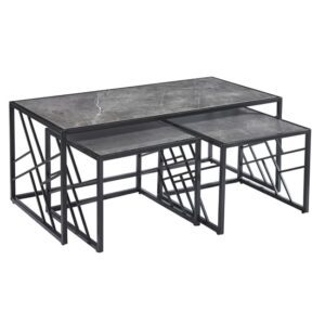 Oslo Gloss Coffee Table And Side Tables In Grey With Black Frame