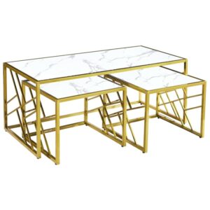 Oslo Gloss Coffee Table And Side Tables In White With Gold Frame