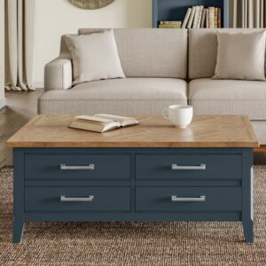 Sanford Wooden Coffee Table With Drawers In Blue