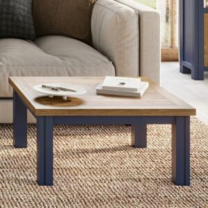Savona Wooden Coffee Table Square In Oak And Blue