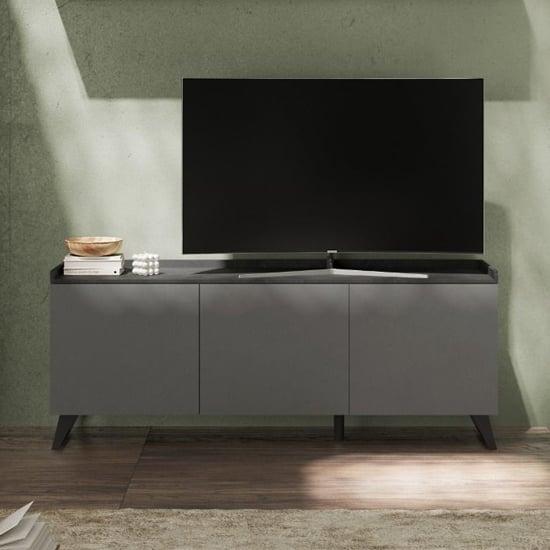 Tavira Wooden TV Stand 3 Doors In Slate Effect And Lead Grey
