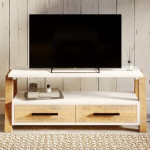 Timmins Wooden TV Stand With 2 Drawers In White And Oak