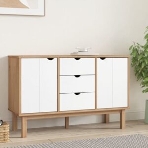 Harrow Wooden Sideboard With 2 Doors 3 Drawers In White Brown