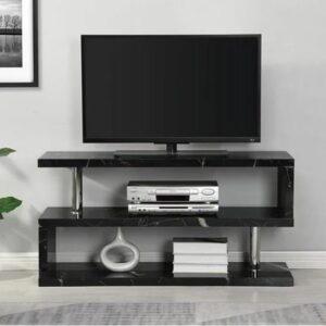 Miami High Gloss S Shape TV Stand In Milano Marble Effect