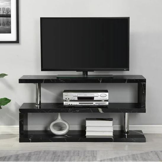 Miami High Gloss S Shape TV Stand In Milano Marble Effect