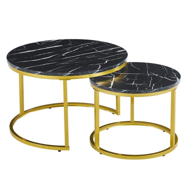 Citrus Black Marble Effect Nesting Coffee Tables With Gold Frame
