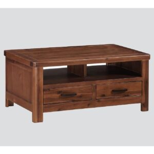 Areli Wooden Coffee Table With 2 Drawers In Dark Brown