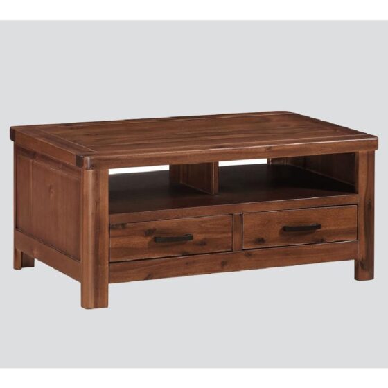 Areli Wooden Coffee Table With 2 Drawers In Dark Brown