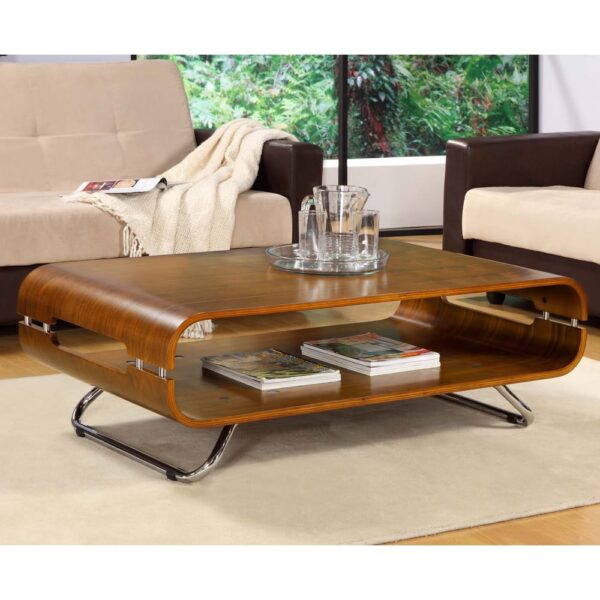 Flourtown Wooden Coffee Table With Chrome Legs In Walnut