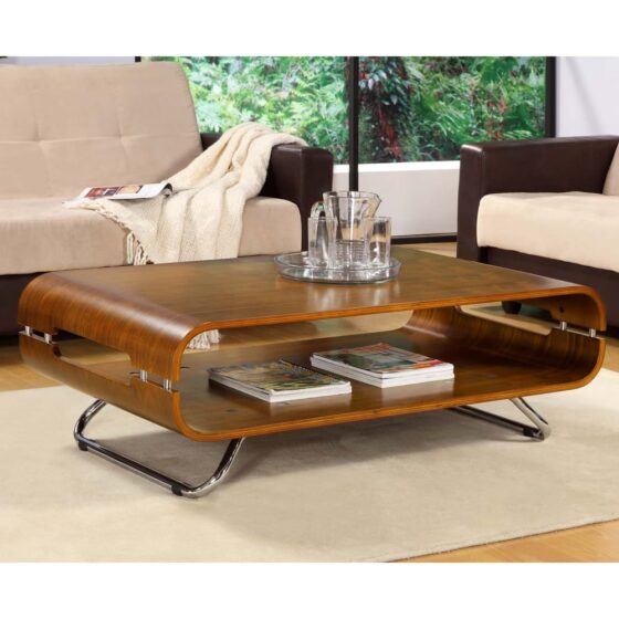 Flourtown Wooden Coffee Table With Chrome Legs In Walnut