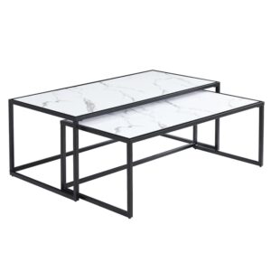 Marion High Gloss Nesting Coffee Tables In White Marble Effect